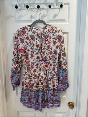 NWT Available Floral Boho Tie-Front Romper Lined Rayon  Sz L